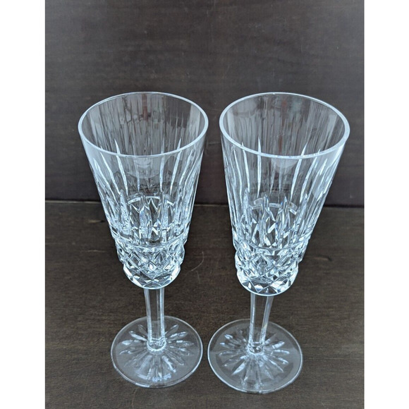 Pair Waterford Crystal Baltray Fluted Champagne Glass Set 2 Toasting Flutes EUC - Picture 2 of 9